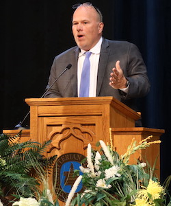 Prosthetist/orthotist Jeff Sprinkle '91 was the commencement speaker at commencement for the PC OTD Class of 2024.